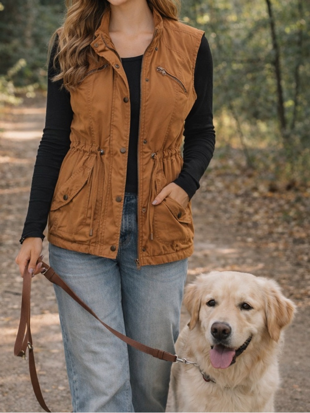 Women's Sleeveless Sherpa Lined Utility Tan Vest